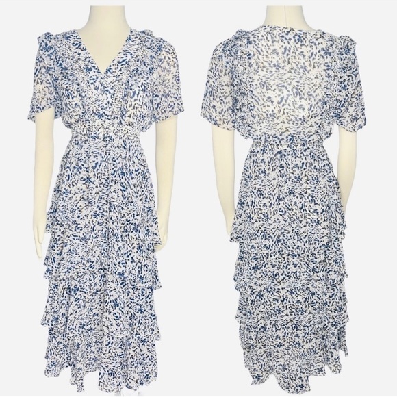 HALE BOB ELSIE CHIFFON TIERED FLUTTER SHORT SLEEVE FLORAL PRINT MAXI DRESS NEW - Picture 5 of 7